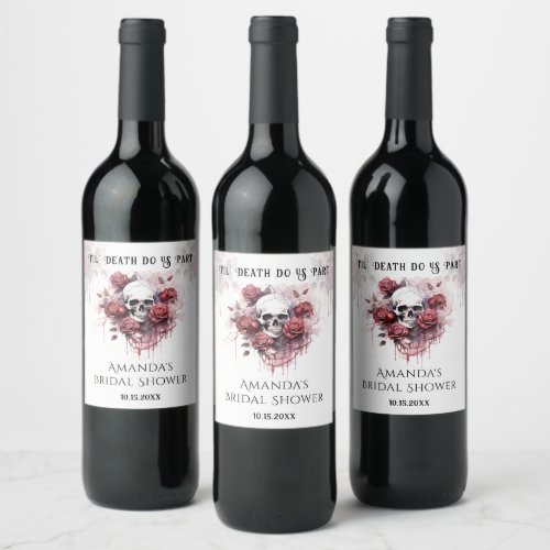 Till Death Rose Skull Gothic Bridal Shower  Wine Label