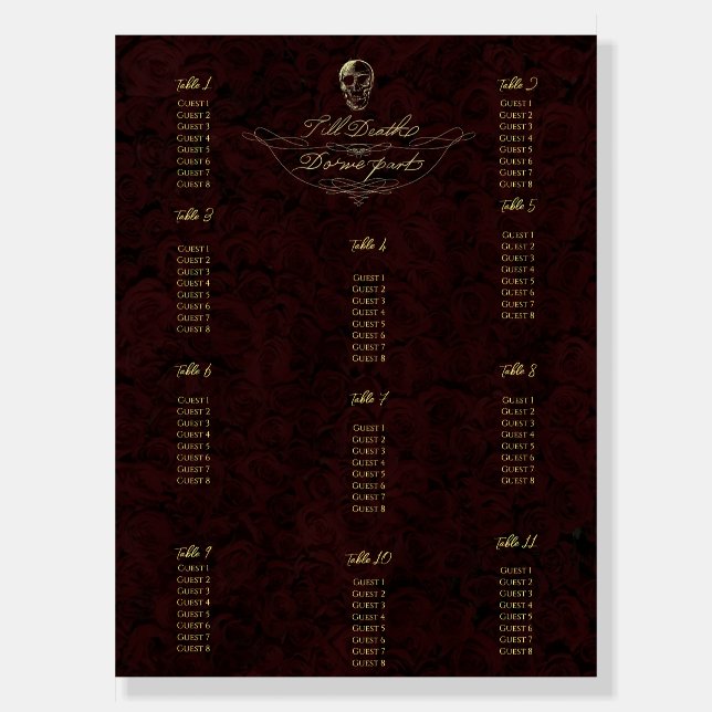 Till Death Skull and Roses Seating Chart Poster (Front)