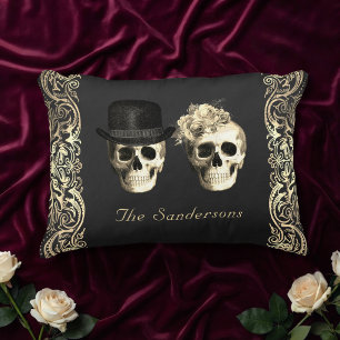 Till Death Skull Couple Gothic Halloween Accent Pillow