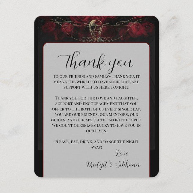 Till Death Skull Gothic Thank You Reception Card (Front)