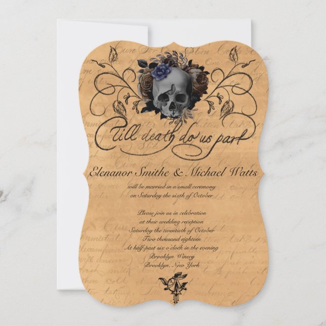 Till death to us Part Floral Skull Wedding Invitation (Front)