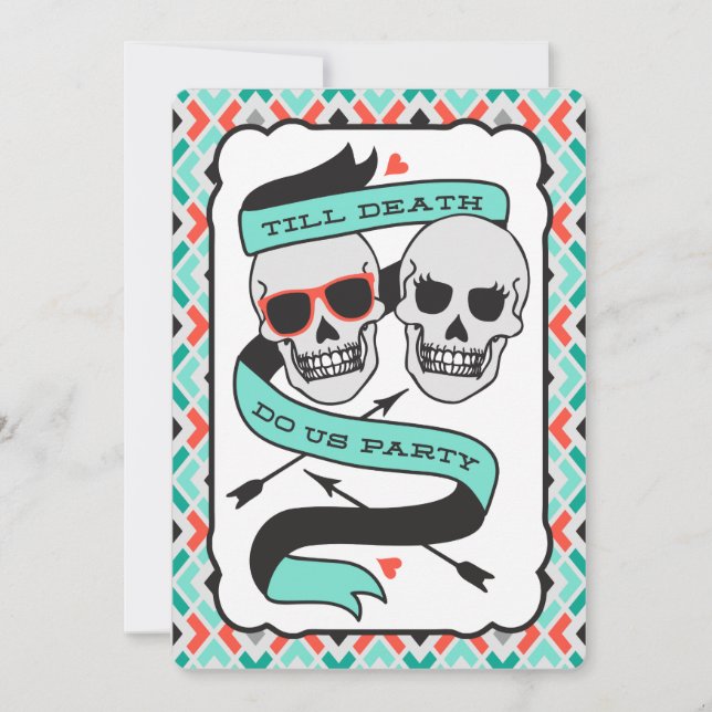 Till Death - Turquoise and Orange Wedding Invitation (Front)