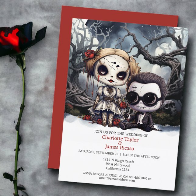 Till death us do part Bride and Groom Invitation (Till death us do part Bride and Groom Invitations from Ricaso. Featuring two spooky dolls)