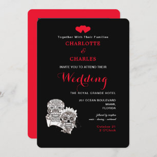 Till Death Us Do Part Skulls Red Black Wedding Invitation