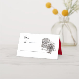 Till Death Us Do Part Skulls Red Black Wedding Place Card