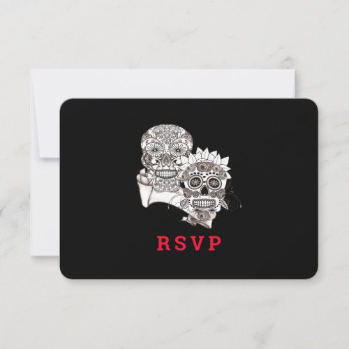 Till Death Us Do Part Skulls Red Black Wedding RSVP Card