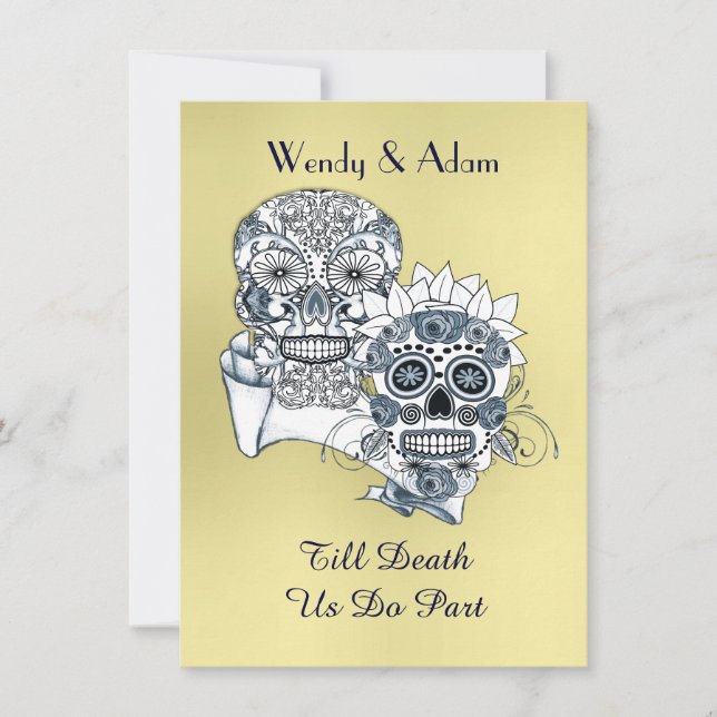 Till Death Us Do Part Sugar Skull Tattoo Design Invitation (Front)