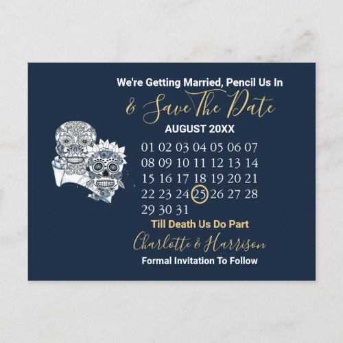 Till Death Us Do Part Sugar Skulls Wedding Announcement Postcard