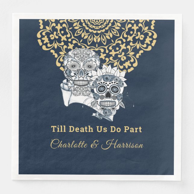 Till Death Us Do Part Sugar Skulls Wedding Paper Dinner Napkins (Front)