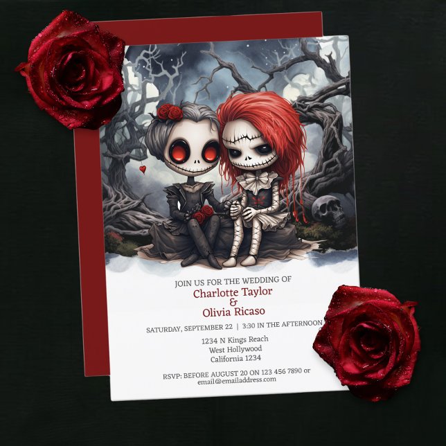 Till death us do part Two Brides Invitation (Till death us do part Two Brides Invitations from Ricaso. 

Two skeleton brides sat in scary forest)