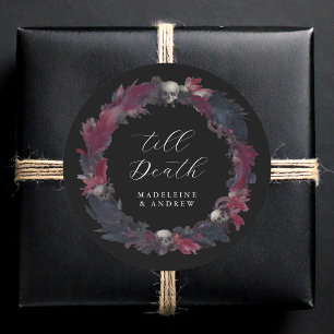 Till Death Vintage Gothic Wedding Skull Feathers Classic Round Sticker