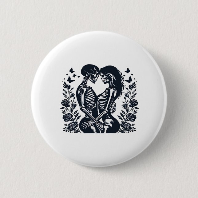 Till Death We – Skeleton Couple Gothic Design Clas Button (Front)