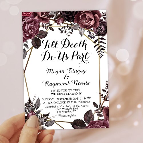 Till Death  White Gothic Dark Floral Elegant Fall Invitation