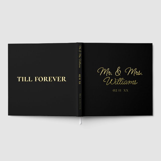 Till Forever Mr Mrs | Luxe Gold Black Wedding Foil Guest Book (Full)