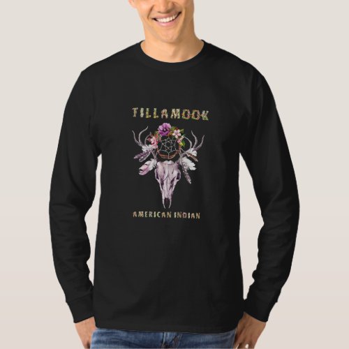 Tillamook American Indian Tribe Boho Floral Skull  T_Shirt