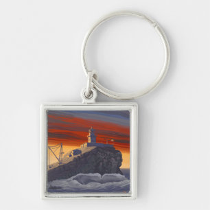 Tillamook Lighthouse Vintage Travel Poster Keychain