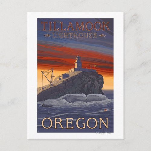 Tillamook Lighthouse Vintage Travel Poster Postcard