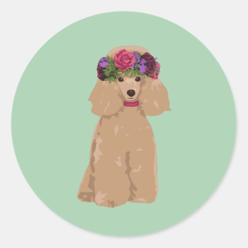 Tilly The Flowery Crown Cute Toy Poodle Puppy Dog Classic Round Sticker
