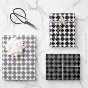 Tilted Checker Grayscale Wrapping Paper Sheets
