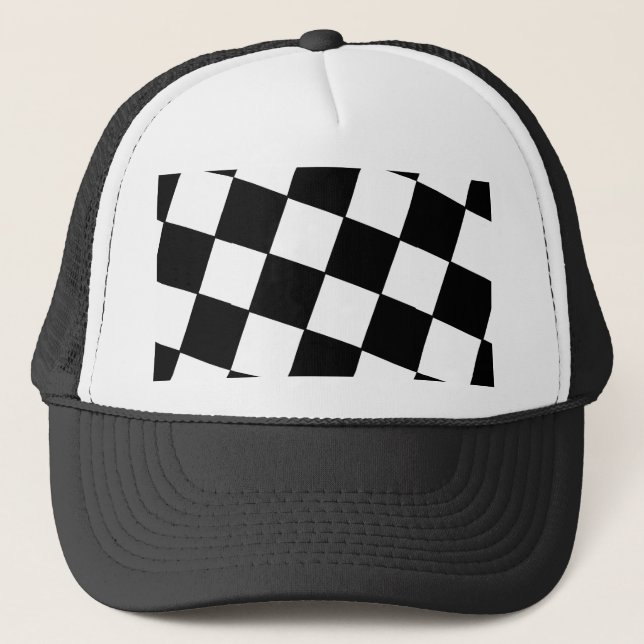Tilted Checkerboard Pattern Checkers Black White Trucker Hat (Front)