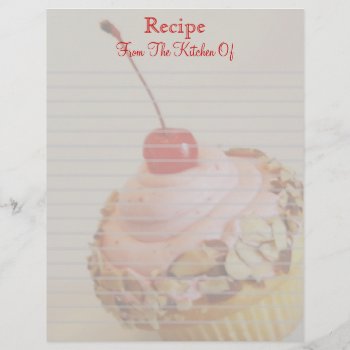 Tilted Cherry Cupcake Lined Recipe Letterhead by TheHolidayEdge at Zazzle