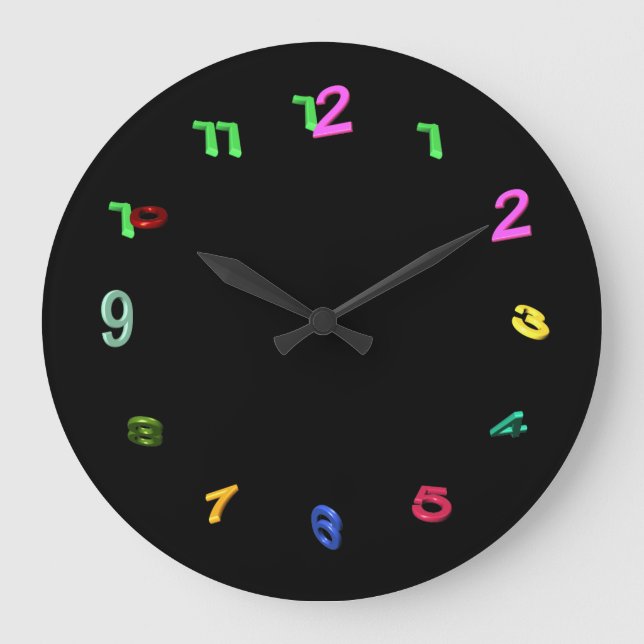 Tilted Colorful Numbers Large Clock (Front)