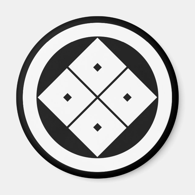 Tilted four-square-eyes in a circle magnet (Front)