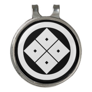 Tilted four-square-eyes in circle golf hat clip