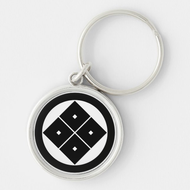 Tilted four-square-eyes in circle keychain (Front)