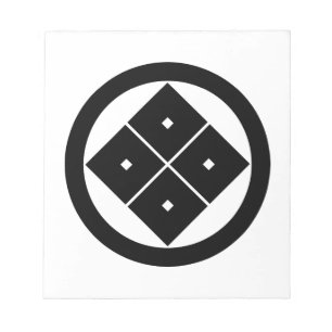 Tilted four-square-eyes in circle notepad