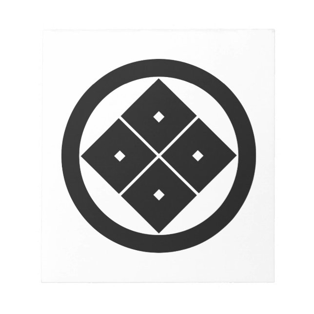 Tilted four-square-eyes in circle notepad (Front)