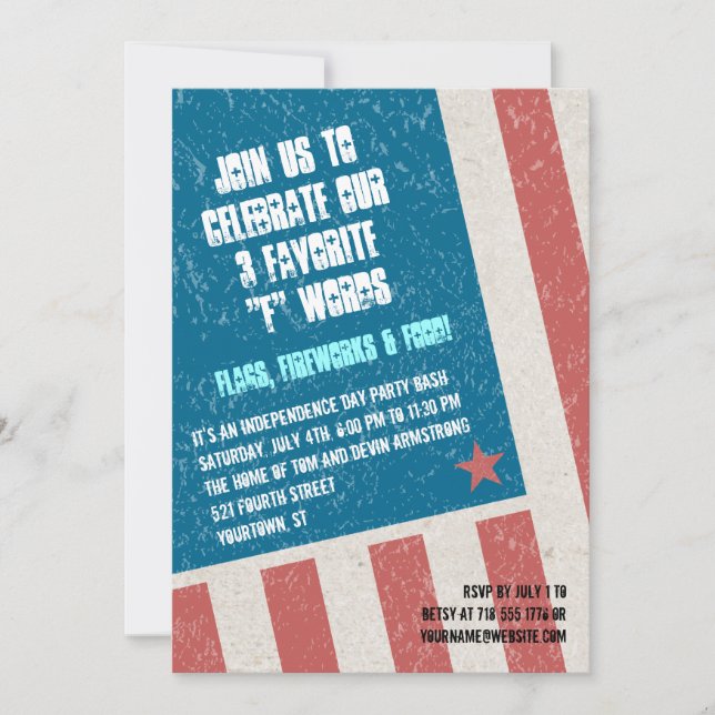 Tilted Grunge Flag Independence Day Party Invitation (Front)