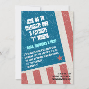 Tilted Grunge Flag Independence Day Party Invitation