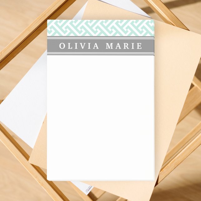Tilted Mint Green Greek Key Pattern with Name Post-it Notes (Creator Uploaded)