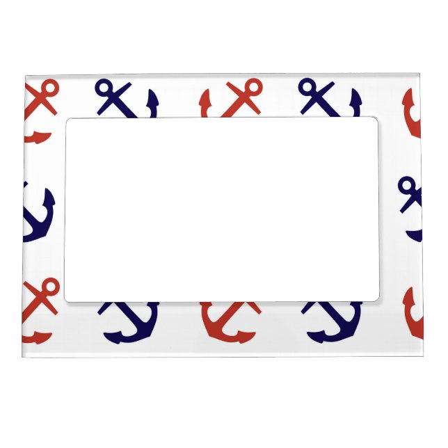 Tilted Nautical Anchor Pattern Magnetic Photo Frame (Front)