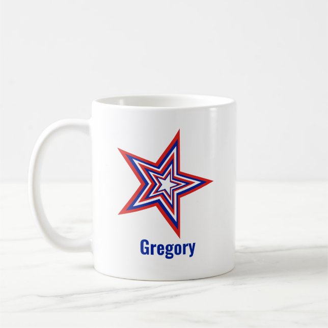 Tilted Red White and Blue Patriotic USA Star Coffee Mug (Left)