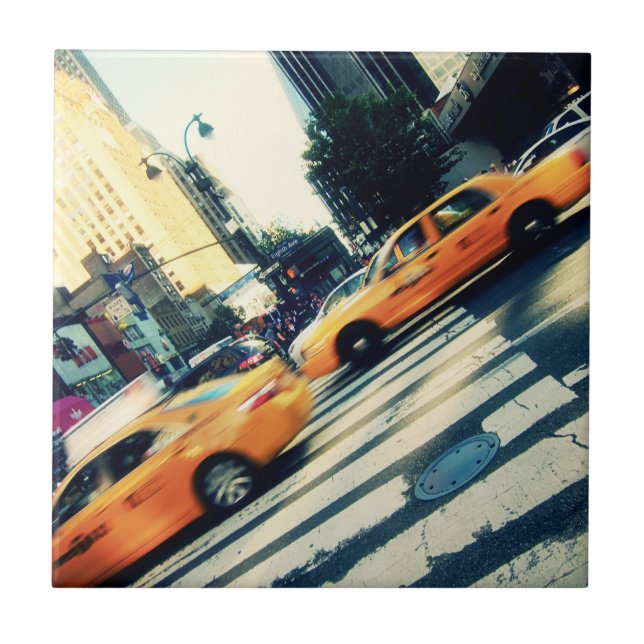 Tilted Taxis NYC Ceramic Tile (Front)