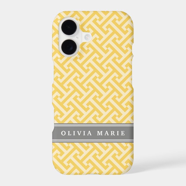 Tilted Yellow Greek Key Pattern with Name Iphone Case (Back)
