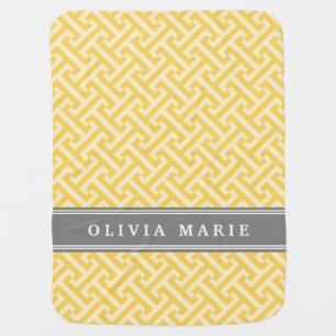 Tilted Yellow Greek Key Pattern with Name Receiving Blanket