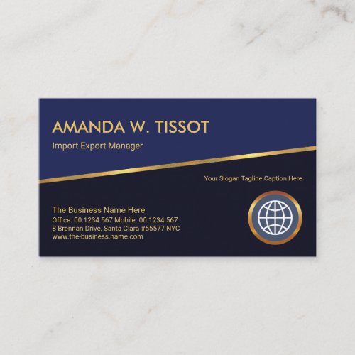 Tilting Gold Line Blue Shades Global Import Export Business Card