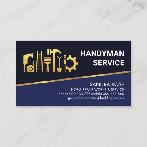 Tilting Gold Line Blue Shades Handyman Business Card