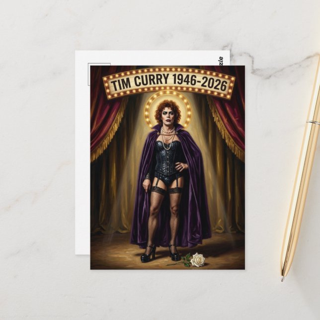 Tim Curry 1946-2026 Memorial Fan Art Postcard (Front/Back In Situ)