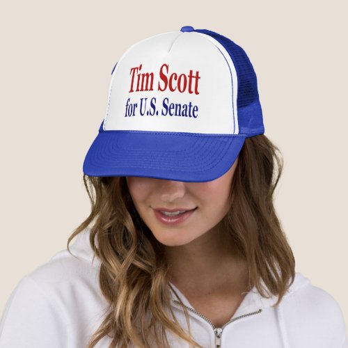 Tim Scott for Senate with red blue text Trucker Ha Trucker Hat