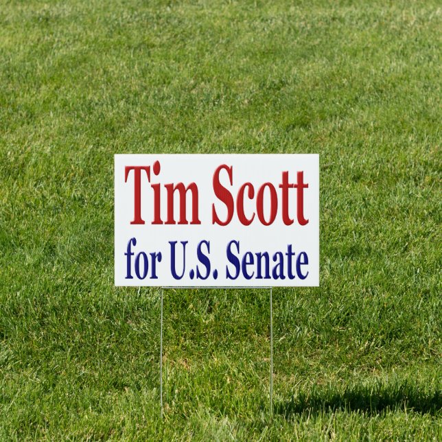 Tim Scott for Senate with red blue text Yard Sign (Insitu)