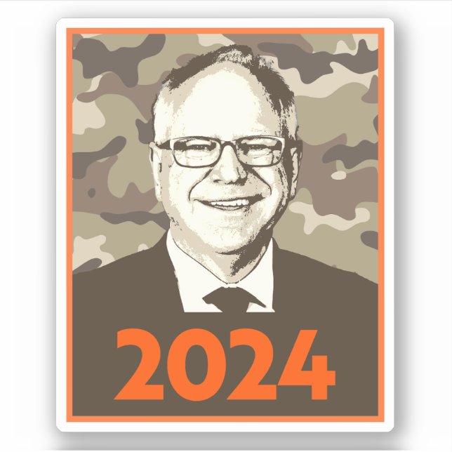 Tim Walz 2024 Hope in Camouflage Sticker (Front)