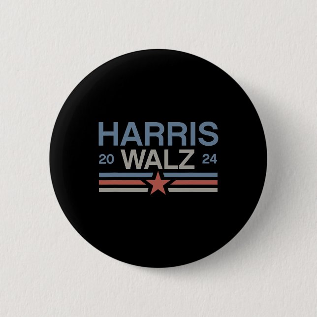 Tim Walz 2024 Retro Stripes Kamala Harris Waltz 20 Button (Front)