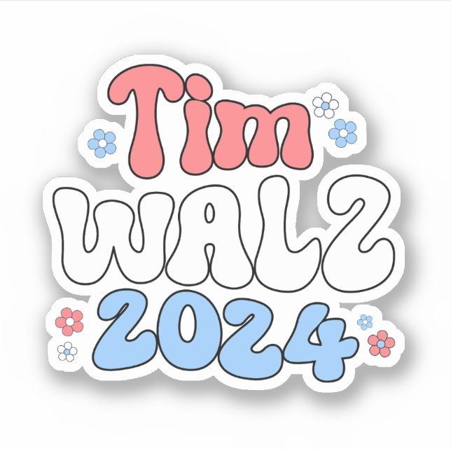 Tim Walz Retro Hippie Style Sticker (Front)