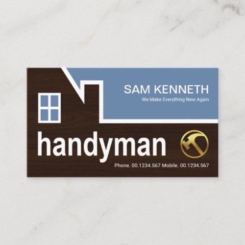 Timber Building Silhouette Gold Hammer Handyman Business Card