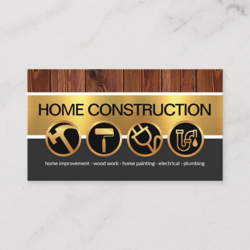 Timber Gold Grey Layers With Construction Tools Business Card