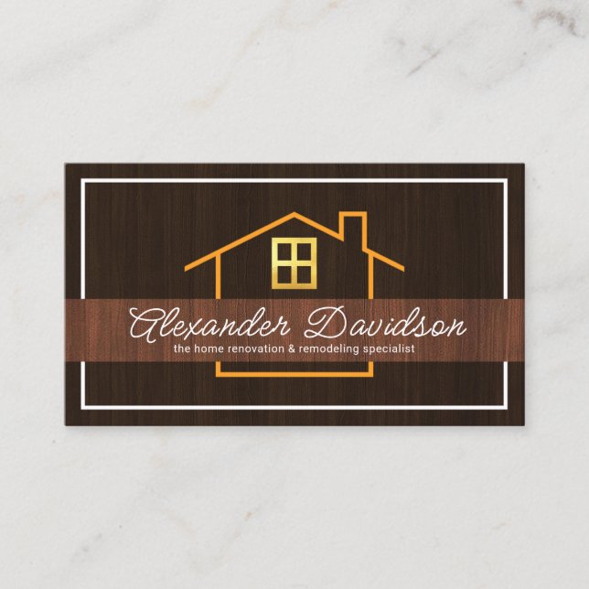 Timber Grain Building Frame Border Renovation Business Card (Front)